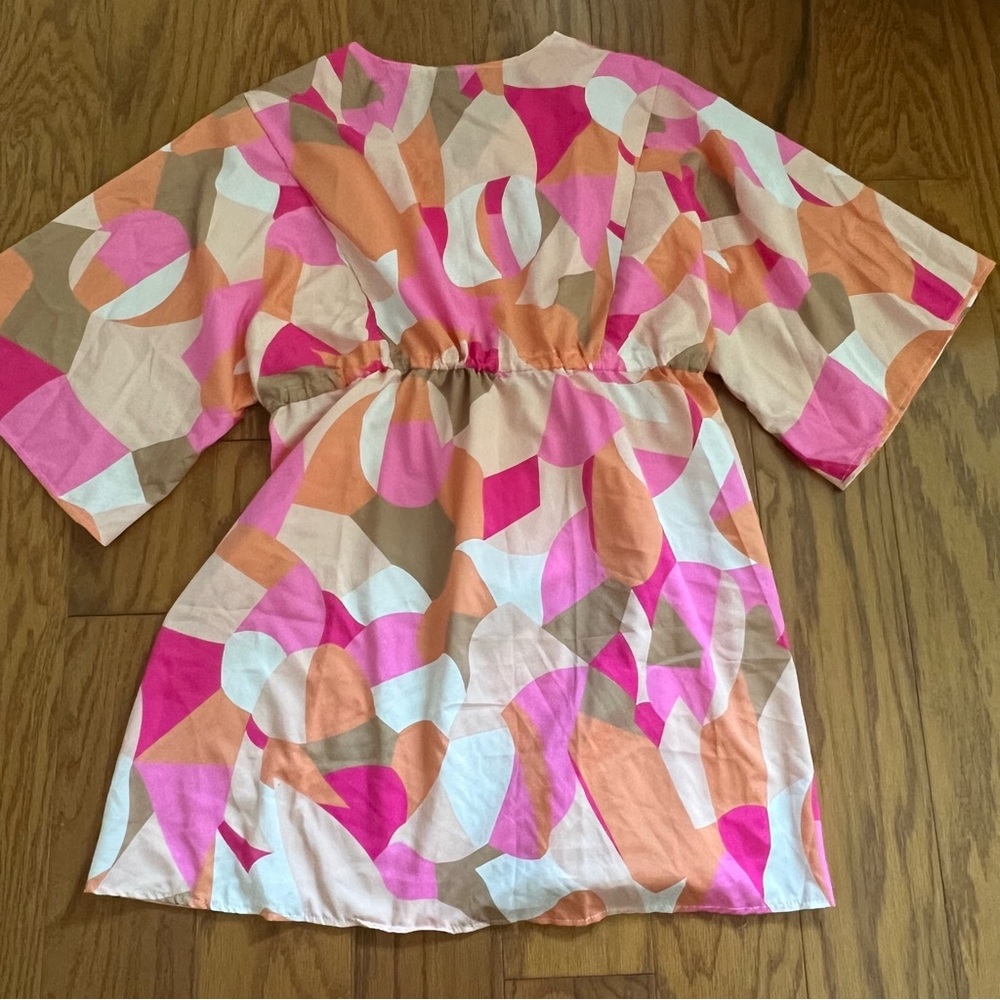 Colorful Abstract Button-Down Shirt Dress Tunic Top 3XL XXXL Multi swim cover up - Picture 7 of 10